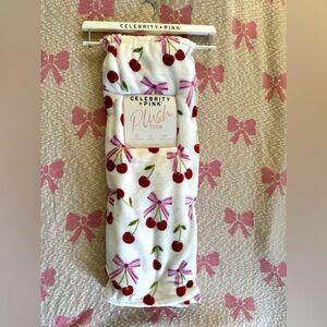 RARE HTF White Blanket with Cherries & Bows by Celebrity Pink  So Cute!!